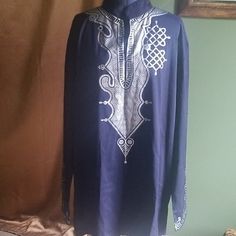 Brand New. Length: 35", Armpit To Armpit: 25", Shoulder To Shoulder: 22", Sleeves: 26.5". Traditional Blue Long Sleeve Tops, Traditional Long Sleeve Blue Tops, Mens Top, Shoulder To Shoulder, Color Blue, Navy Blue, Mens Shirts, Man Shop, Brand New