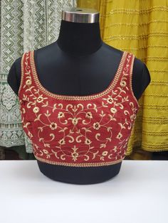 Fancy raw silk sleeveless blouse with gold embroidery Blouse has 2 inch margins on each side to make it bigger Ready to ship Online only Chaotic Academia, Blouse Work, Gold Embroidery, Embroidery Blouse, Raw Silk, Fashion Details, Sleeveless Blouse, Make It, Fashion Inspo