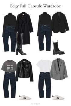 Edgy Chic Outfits, Fall Capsule Wardrobe 2022, Fall Capsule Wardrobe 2023, Edgy Capsule Wardrobe, Edgy Classic Style, Edgy Chic Style, Black Capsule Wardrobe, Capsule Wardrobe 2022