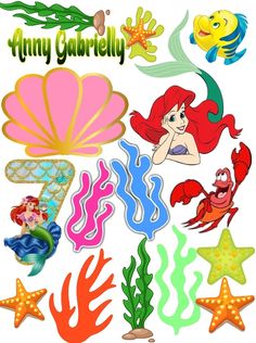 the little mermaid stickers are all different shapes and sizes, including starfishs