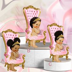 Pink and Gold Royal Baby Centerpieces. These centerpieces will make beautiful tabletop decor. They come in sizes that range from 10 Inches-32 Inches.  The price differs for each size. Each Centerpiece is sold separately. Cutout is standing on a stage. Stage not included.  Centerpieces comes with a wood base. The wood base will be painted black unless you request white or gold. Each Centerpiece is sold separately unless stated otherwise. All Sales are Final! We do not accept returns, exchanges, o Baby Queen, Baby Clip Art, Gold Baby Showers, Baby Shower Princess, Royal Baby, Tabletop Decor, Baby Shower Centerpieces, Gold Baby