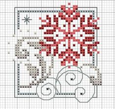 a cross stitch pattern with red and white flowers