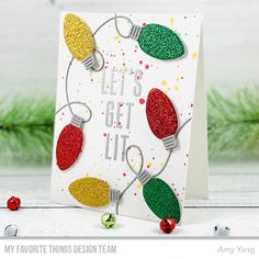 a card with christmas lights on it and the words, let's get lit