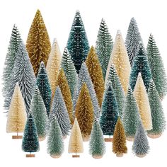 christmas trees are lined up in different colors