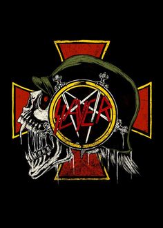 a black shirt with red and yellow lettering on it, featuring a skeleton holding a cross