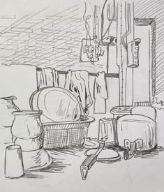 Kitchen, live sketch, still life Supermarket Drawing, Live Sketch, Random Sketches, Sketches Drawing, Sketch Pencil, Pencil Sketches, Princess Aesthetic, Line Art Drawings, Pencil Sketch