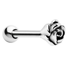 a metal bar with a rose on the end and a ball at the end,