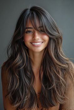 Discover 24 stunning curtain bangs with long hair styles. Effortlessly chic looks that frame your face and add volume. Layered Haircut With Long Bangs, Long Brown Hair And Bangs, Long Layers Haircut On Wavy Hair, Hair Cuts With Curtain Bangs Wavy, Layered Shag Long Hair, Curtain Bangs Long Hair Layers Brunette With Highlights Highlights, Curtain Bangs Extensions, Curtain Bang Layers Long Hair, Extra Long Layered Hair With Curtain Bangs