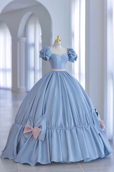 Blue Satin Long Princess Dress Light Colored Clothes, Princess Dress Blue, Princesses Dresses, Light Blue Quinceanera Dresses, Blue Quinceanera Dresses, Wedding Dress Blue, Blue Princess Dress, Blue Quinceanera, Light Up Clothes