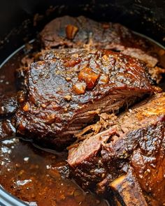 the meat is cooked and ready to be eaten in the crock pot for dinner