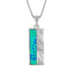 Sterling Silver Synthetic Blue Opal Carved Long Bar Pendant Necklace, – Hawaiian Silver Jewelry Black Jewelry Box, Hawaiian Gifts, Black Pouch, Bar Pendant Necklace, Vertical Bar, Starfish Pendant, Synthetic Opal, Silver Box, Bar Pendant