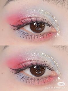 Korean Makeup Colorful, Fairy Makeup Ideas Fantasy, Douyin Makeup Tutorial Step By Step Eyes, Fairy Tale Makeup, Fairy Princess Makeup, Pink Fairy Makeup, Fairy Eyeshadow, Pastel Makeup Looks