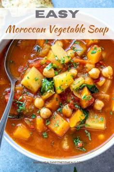 a white bowl filled with moroccan vegetable soup