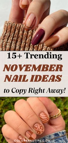 Elevate your fall style with these cute and trendy November nail ideas for 2024! Find the best simple, short, and elegant ideas in classic fall and autumn-inspired designs. These are perfect for acrylic coffin nails in both cozy autumn tones and bold seasonal colors. Dive into the pretty november nails colors, november nail trends, fall nails, acrylic fall designs, autumn inspo, cute November nails, cozy fall nail vibes, winter nail ideas, cute november nails, halloween nails, xmas nails Nail Ideas Cute, November Nails Colors, Gel Chrome Nails, Nail Designs For Fall, November Nail