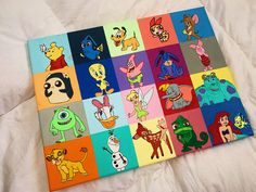 an image of cartoon characters painted on canvases in the shape of squares or squares