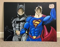 a painting of two men dressed as batman and superman