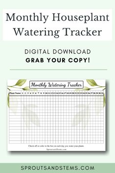 the printable water tracker is shown with text that reads, month houseplant watering tracker