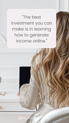 a woman sitting at a desk with a laptop computer in front of her and the caption reads, the best investment you can make is in learning how to