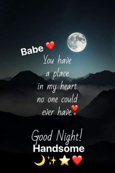 a night scene with the moon, stars and mountains in the background that says babe you have