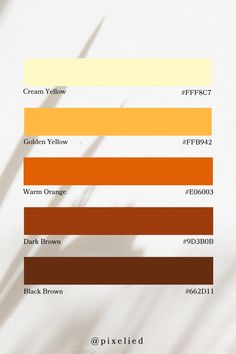 the color chart for different shades of yellow, brown, and orange on a white background