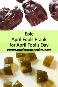 some pieces of food that are next to each other with the words epic fools prank for