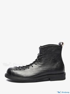 OrcaJump - Classic Round Toe Lace-Up Short Boots for Men: Genuine Cowhide Martin Black Retro Work Footwear Fall Winter Shoes, Black Retro, Boots For Men, Martin Boots, Boots Fall, Winter Shoes, Short Boots, Boots Men, High Tops