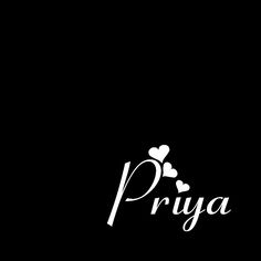 the word pruya written in white on a black background with hearts and leaves