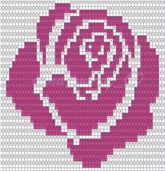 a cross stitch pattern with a large pink rose on the front and bottom half of it