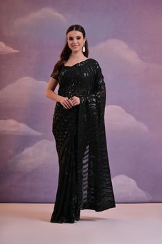 Evening wear saree for women, designer black saree with sequin work, elegant party wear sari, wedding sari for sangeet,festive sari for gift 1) Saree Details : Saree Color : 1) Black and Green 2) Black And Wood smoke Saree Length : 5.50 Meter Saree Work : Beautiful Dual Sequence Embroidery Work with lace border Saree Fabric : Soft Georgette 2) Blouse Details : Blouse Color : Matching Blouse Length : 0.8 Meter Blouse Work : sequins lace border Blouse Fabric : Heavy banglori Blouse wear by model i Wedding Sari, Saree For Women, Simple Sarees, Patiala Salwar, Bollywood Style, Half Sleeve Blouse, Black Saree, Party Kleidung, Ethnic Dress