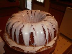 a bundt cake sitting on top of a wooden table