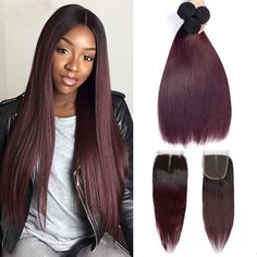 Ombre 99j Hair Bundles With Closure Dark Roots 99j Hair Weave Brazilian Human Hair Extensions, Ombre Burgundy, Brazilian Human Hair Weave, Straight Weave, Straight Blonde Hair, Straight Hair Bundles, Real Human Hair Extensions, Remy Hair Wigs, Brazilian Straight Hair