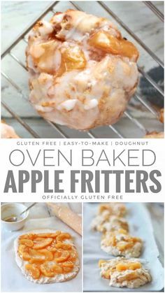 an advertisement for oven baked apple fritters with the title overlaying it