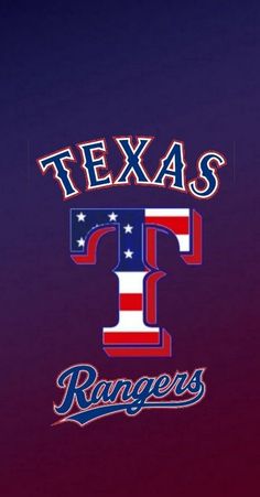 the texas rangers logo is shown in red, white and blue