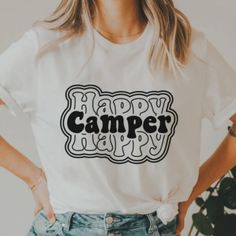 Multiple Sizes Custom Made Shirts White Shirt With Htv Vinyl Lettering Letter Print Relaxed Fit Tops For Camping, Summer Camping Shirt With Crew Neck, Summer Camping Tops With Relaxed Fit, Relaxed Fit Letter Print Top For Camping, Casual Camping T-shirt With Text Print, Graphic Tee With Letter Print For Camping, Casual Screen Print Shirt For Camping, Summer Camping Tops With Screen Print, White Screen Print Top For Camping