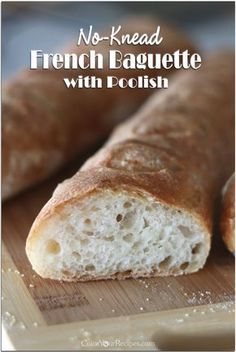 no - knead french baguette with dough on a cutting board