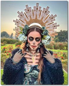 Catrina Costume, Flower Headband Diy, Sugar Skull Halloween, Halloween Outside, Halloween Makeup Inspiration, Fantasy Gowns, Halloween Makeup Looks