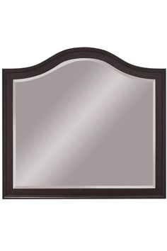 a mirror that is sitting on top of a wall mounted shelf with a black frame