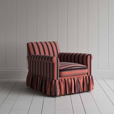 Curtain Call Armchair in Regatta Cotton, Flame - Nicola Harding Striped Armchair Living Room, Fringe Armchair, Leopard Armchair, Ikat Armchair, Patterned Armchair Accent Chairs & Armchairs, Nicola Harding, Living Room Redesign, Nursing Chair, Curtain Call