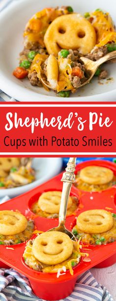 shepherdd's pie cups with potato smileys are an easy appetizer