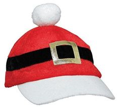 a red and white santa hat with gold buckle