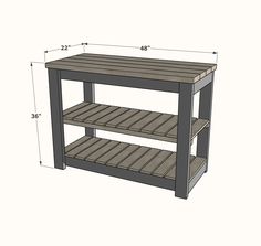 a wooden shelf with two shelves on each side and measurements for the bottom half of it