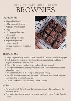 the recipe for brownies is shown with instructions