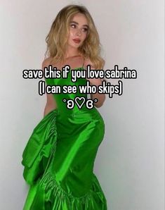 a woman in a green dress with the words save this if you love subina i can