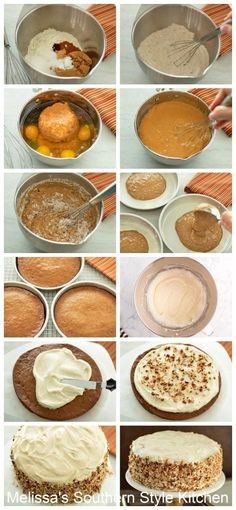 the steps to making an orange cake with frosting and toppings are shown here