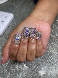 Bling Press on Nails Short Square Press on Nails - Etsy Nail Art Rhinestones Short Nails, Bling Nails Short, Short Nail Sets, Birthday Money Gifts, Nail Designs Bling, Nails Rhinestones, Nails Rainbow, Nails Short Square, Square Press On Nails