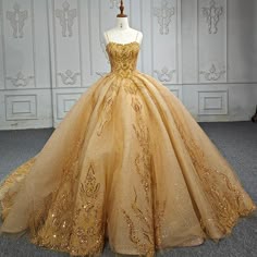 Radiant in Gold: Glitter Evening Quinceañera Dress Beauty And The Beast Quince, Organza Ball Gown, Beauty And Beast Wedding, Quinceanera Themes Dresses, Quince Stuff, Dress Organza, Quinceanera Dresses Gold, 16 Party Ideas, Quinceañera Dresses