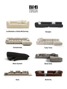 the different types of couches are shown