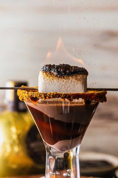 a chocolate martini with marshmallows on top