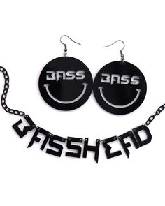 If you only speak in wubz and just want to break your neck, then you are a Basshead my friend and this one’s for you!Basshead Earrings- Pairs great with the One Stop Rave Basshead Choker & the UV Basshead Hand Fan- Lightweight earrings for music festivals, raves & more!- Features a smiley face with “Bass” across the eyes- Exclusive design by OSR- Designed, handmade & laser cut in Las Vegas, NV- Stainless steel ear wire & jump ring- Rubber earring back included- 2” X 2“ black acrylic charm **Bass Lost Lands Festival, Festival Shoes, Rave Accessories, Bucket Hat Women, Rave Clothing, Festival Gear, Outfits Rave, Festival Hat, Bass Music