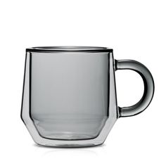 a glass cup with a handle is shown